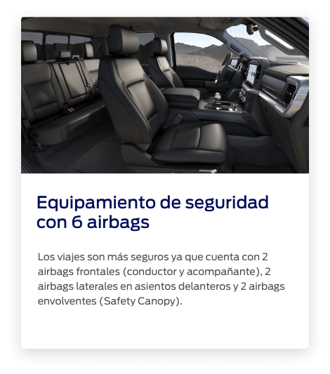Interior de la F-150 Híbrida equipada con 6 airbags para mayor seguridad