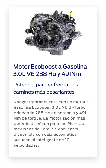 Nano 3.0L V6 Ecoboost a Gasolina 288Hp y 491Nm de Torque